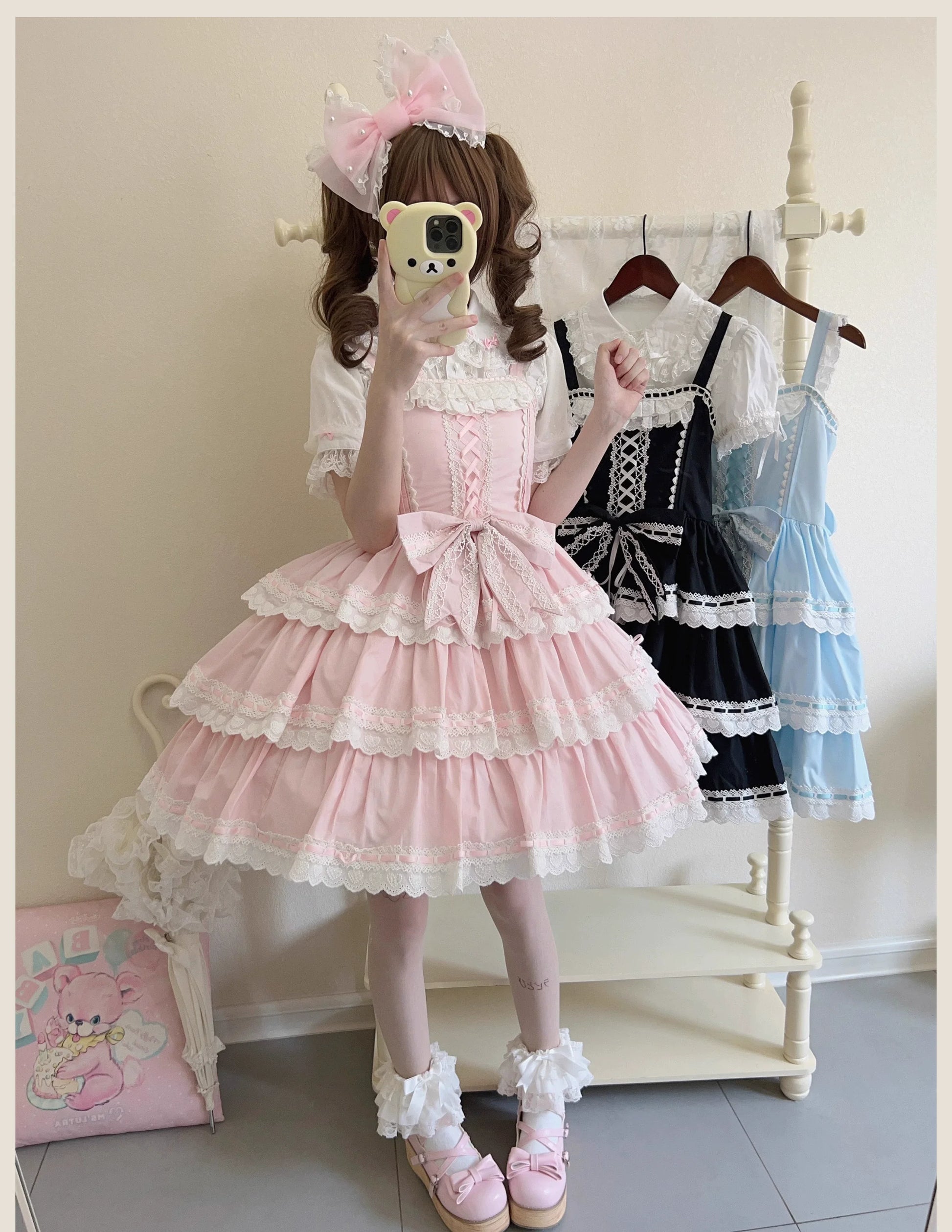 TaTaTa Lolita - Otome Heart - Cotton Old School Lolita JSK Dress Suit, Heart-Shaped Lace Trim