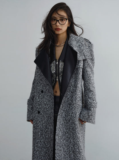 Retro Urban Style Leather Stitch Long Coat