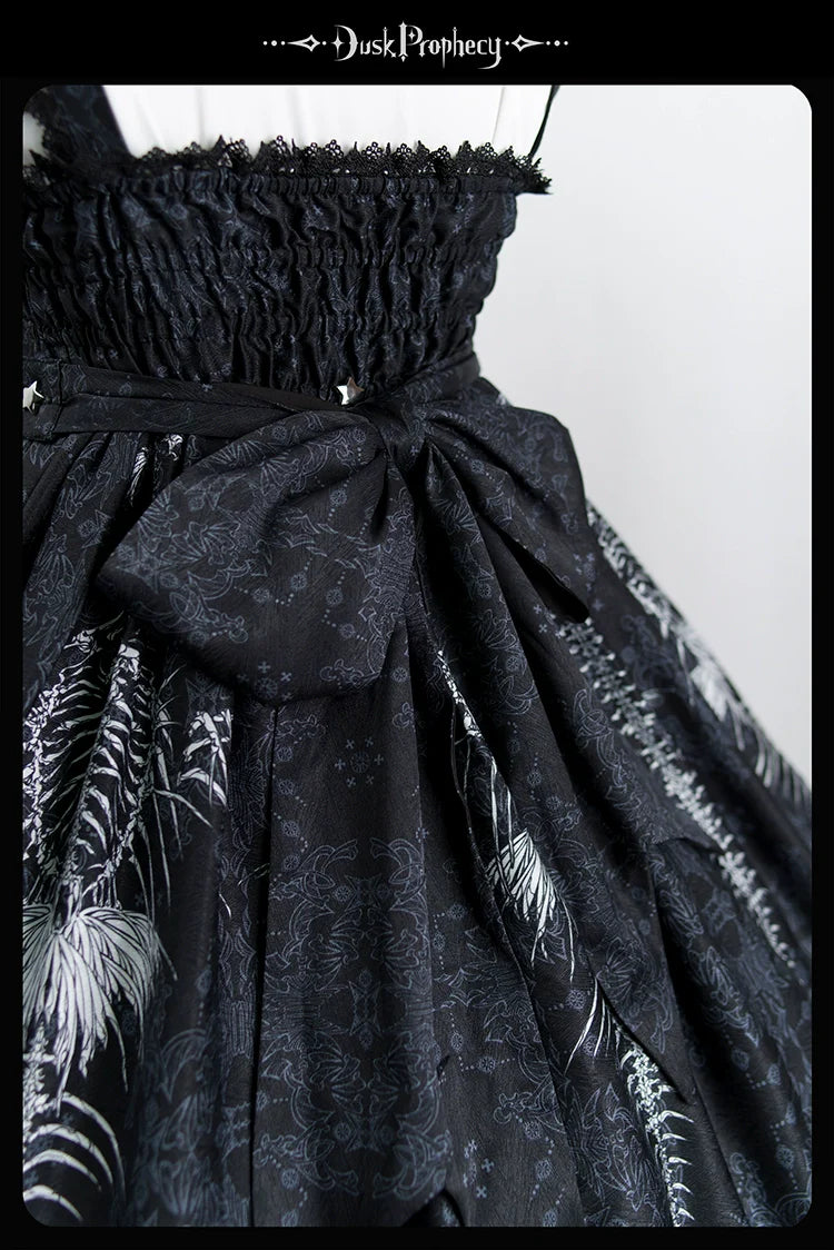 DuskProphecy - Coccyx - Elegant Lolita Dress High Waist Fishbone Print JSK Set