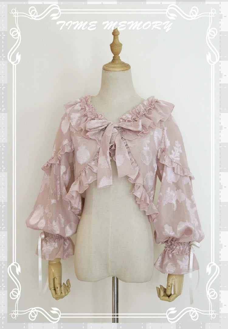 Time Memory - Xianbei - Sweet Lolita Chiffon Lantern Sleeve Cardigan with Bow