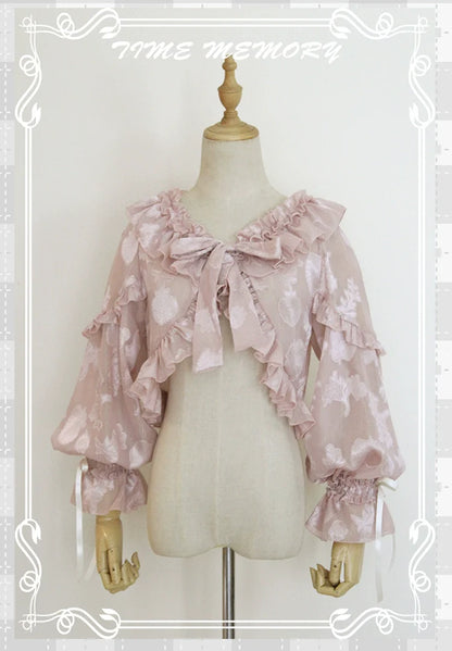 Time Memory - Xianbei - Sweet Lolita Chiffon Lantern Sleeve Cardigan with Bow