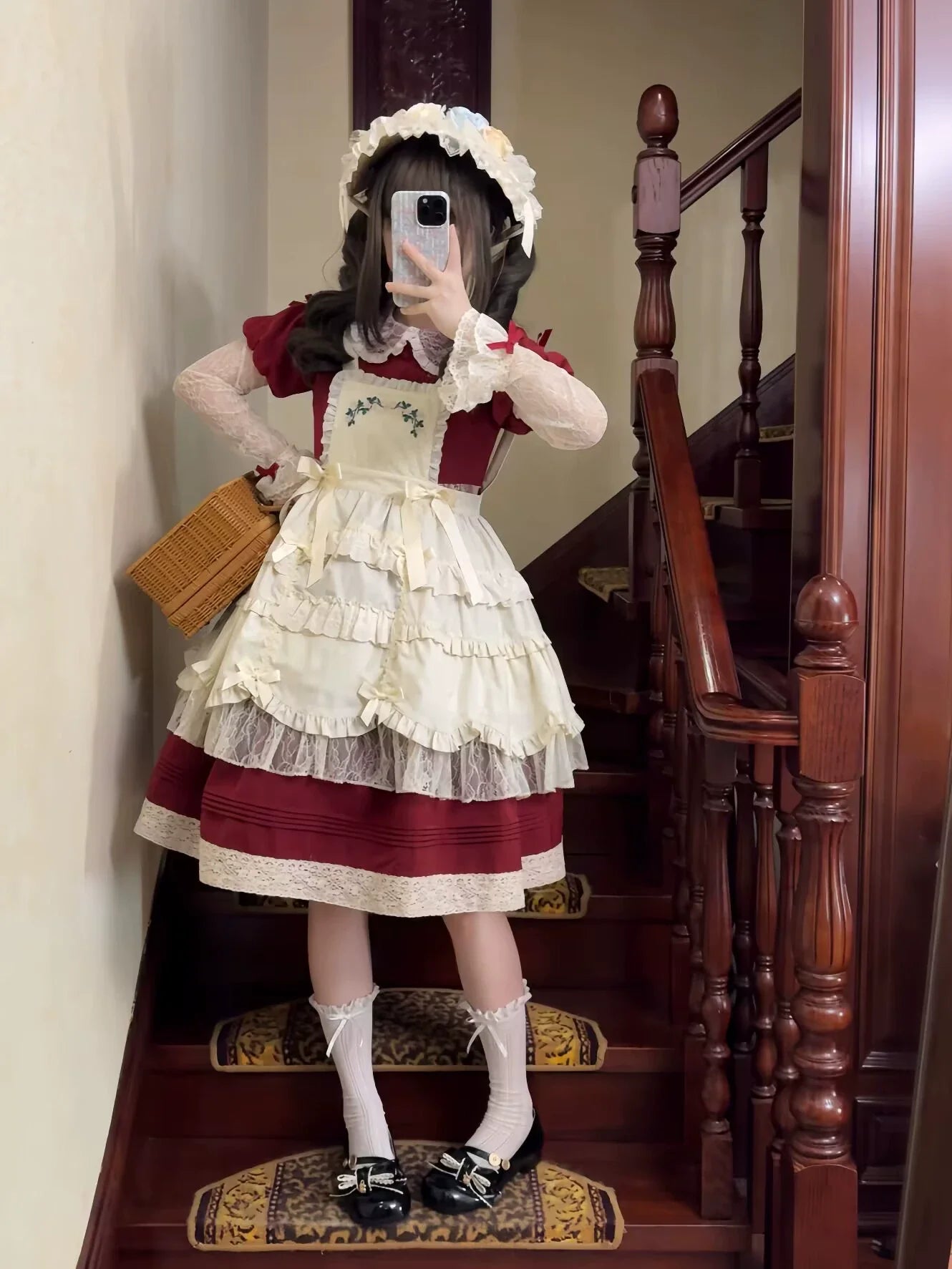 Uncle's Workshop - Mist among Flowers - Sweet Lolita OP Ruffles Lolita Apron and KC