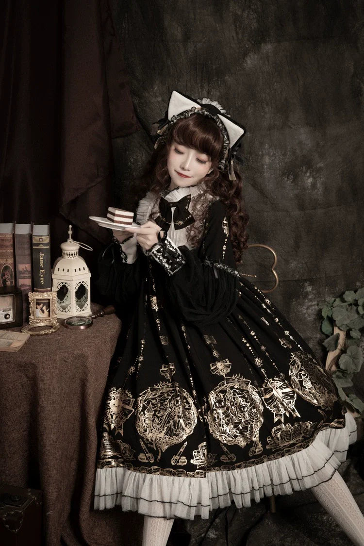 Ilovexiaolu - Foil-Stamped Fairytale Town - Animal Print Gothic Lolita Dress