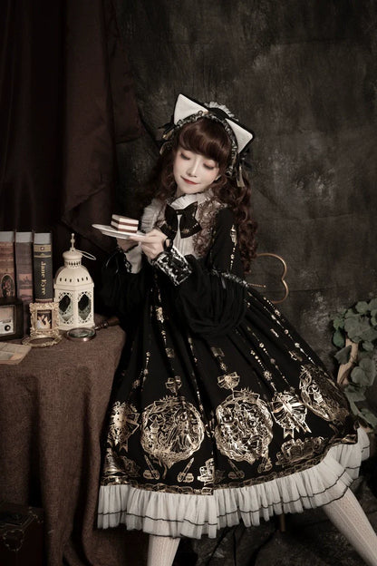Ilovexiaolu - Foil-Stamped Fairytale Town - Animal Print Gothic Lolita Dress