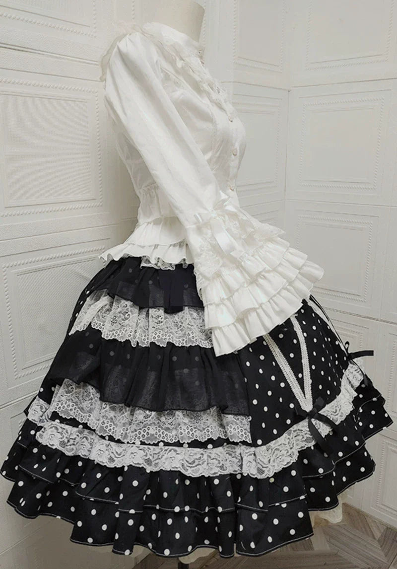 Sweet Angel - Japanese Sweet Lolita Skirt Retro Showa Knee Cake Dress