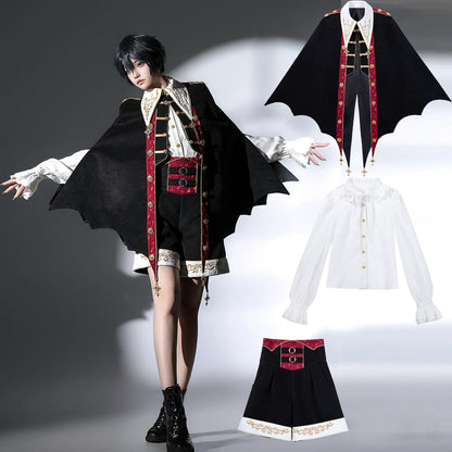 Your Princess - Vampire Youth - Ouji Lolita Bat Shaped Cape Set, Gold Embroidery & Red Accents