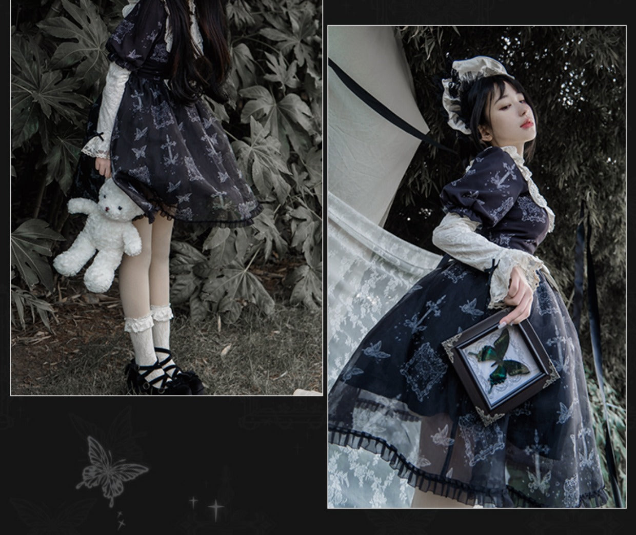 With PUJI - Gothic Butterfly Printing Embroidery Lolita OP