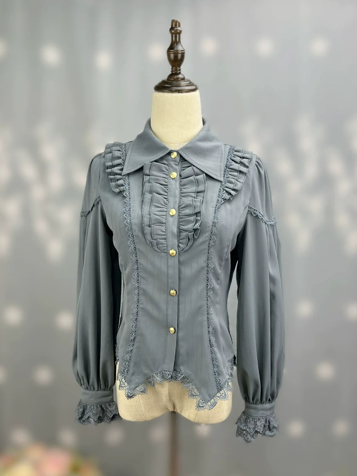 DMFS Lolita - Night Banquet - Pointed Collar Classic Lolita Shirt, Long Sleeve