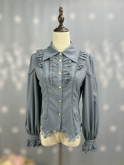 DMFS Lolita - Night Banquet - Pointed Collar Classic Lolita Shirt, Long Sleeve