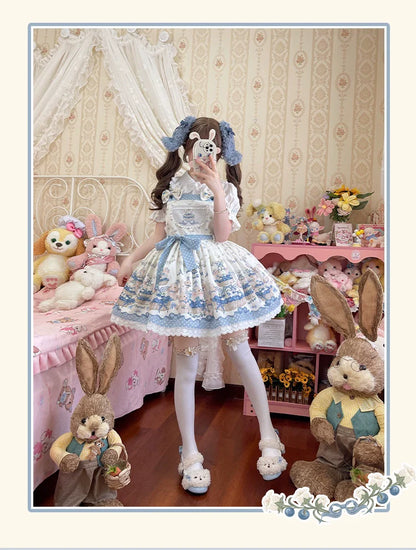Akiyama Future Studio - Blueberry Tart Party - Sweet Blue Lolita Salopette Dress Blueberry Tart Print JSK Dress