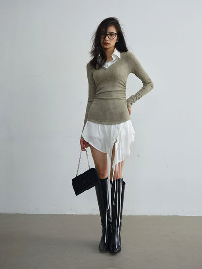 Knitted Layered Design Splicing One-piece