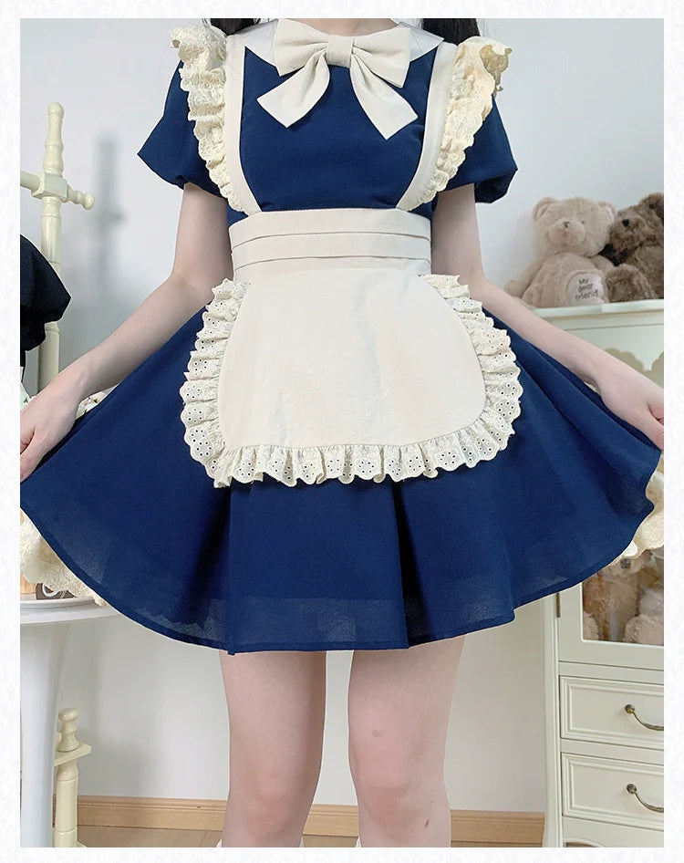 With PUJI - KissKiss - Maid Lolita OP Dress Pleated Lace Multicolor Dress