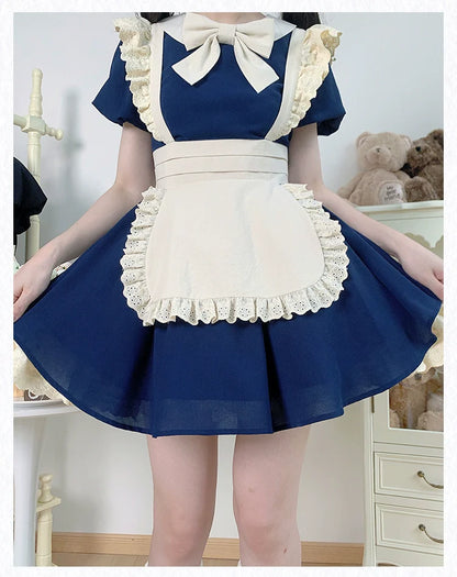 With PUJI - KissKiss - Maid Lolita OP Dress Pleated Lace Multicolor Dress