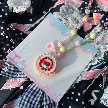 Bear Doll - Sweet Lolita Necklace Cute Beaded Cake Popcorn Tomato Shape Accessories