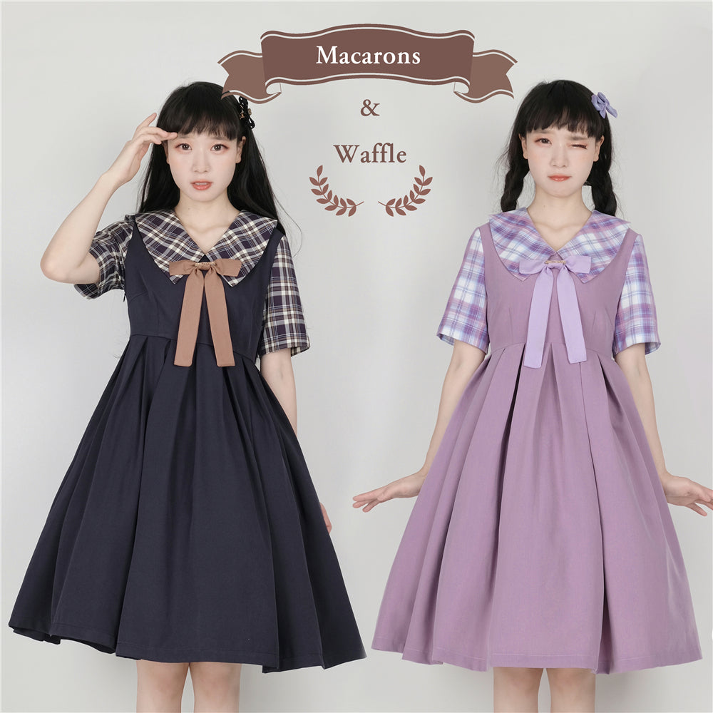 EESSILY - Macaron Waffle - Kawaii Lolita Short Sleeve Summer OP