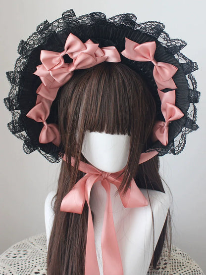 Deer Girl - Gothic Lolita Handmade Bonnet with Bows and Beads