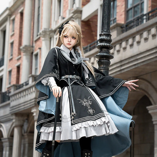 CHUNLV LOLITA - Dark Night Contract - Blue Military Lolita Dress Suit Skirt Elegant OP Cape