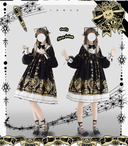 Ilovexiaolu - Foil-Stamped Fairytale Town - Animal Print Gothic Lolita Dress