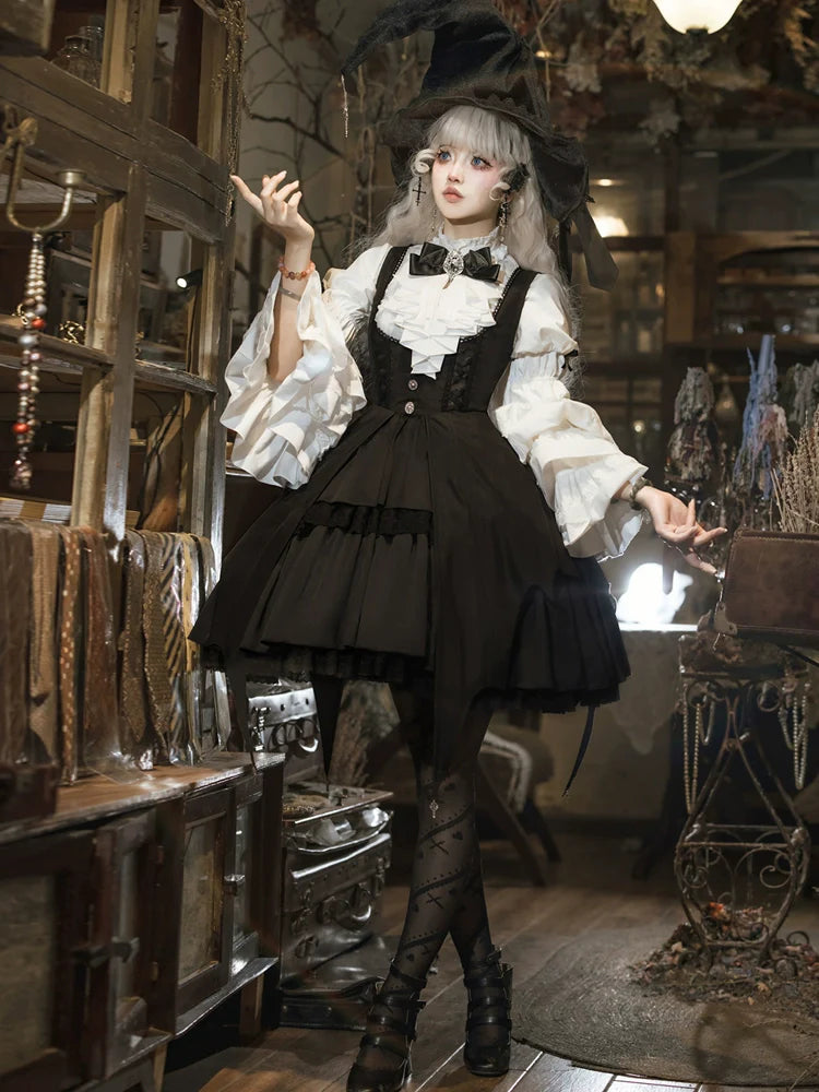 Your Princess - Dawn Witch - Black Gothic Lolita JSK Dress + White Blouse