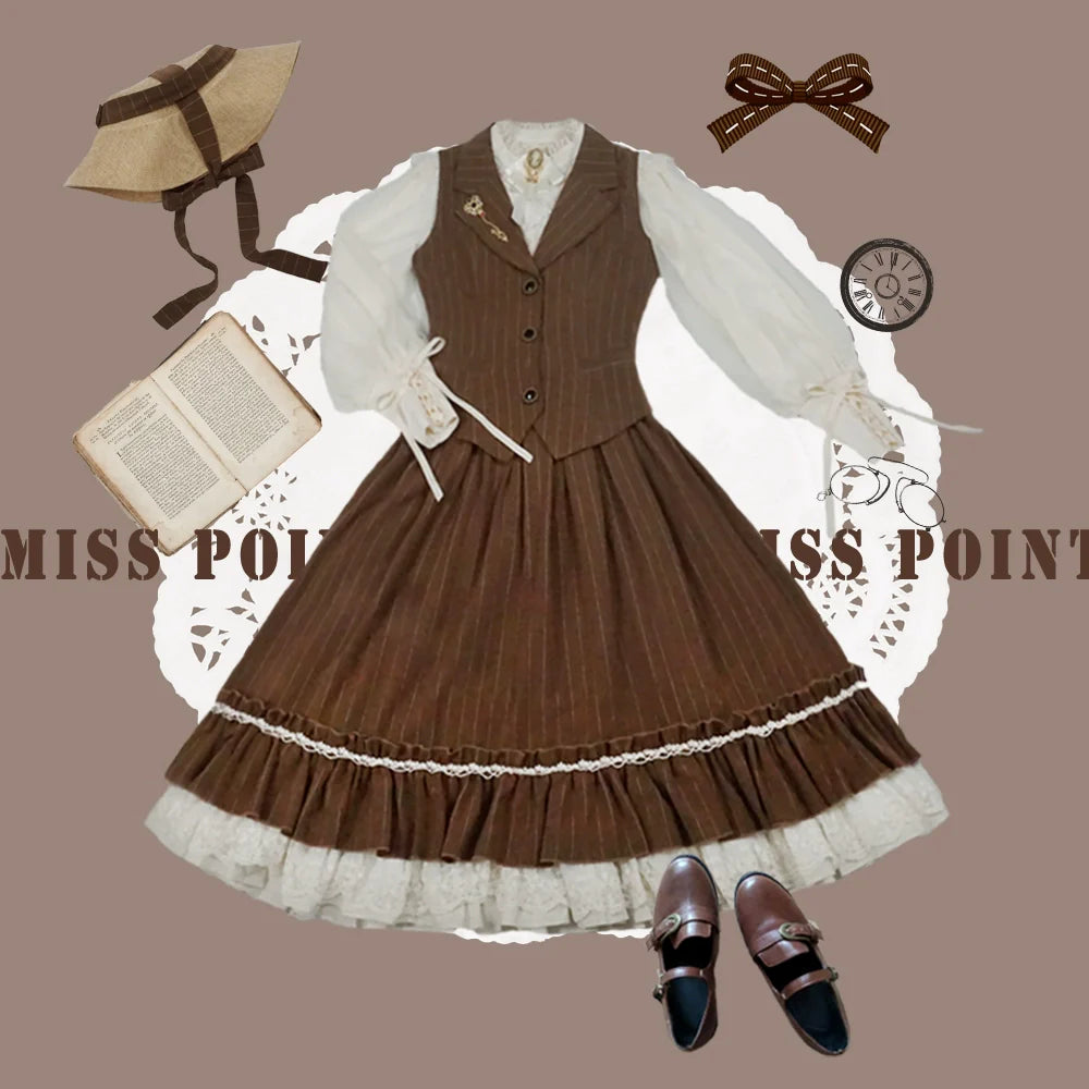 Miss Point - Rose Doll - Elegant Lolita Striped Fishbone Skirt