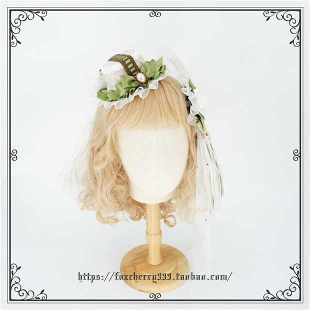 Fox Cherry - Elegant Grass Green Lolita Bow Headdress