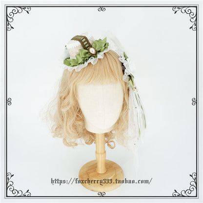 Fox Cherry - Elegant Grass Green Lolita Bow Headdress