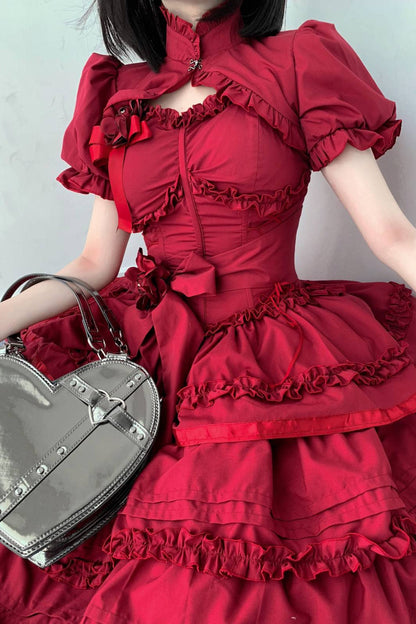 Mengfuzi - LiLith - Christmas Gothic Lolita JSK Dress, Short Sleeve Bolero