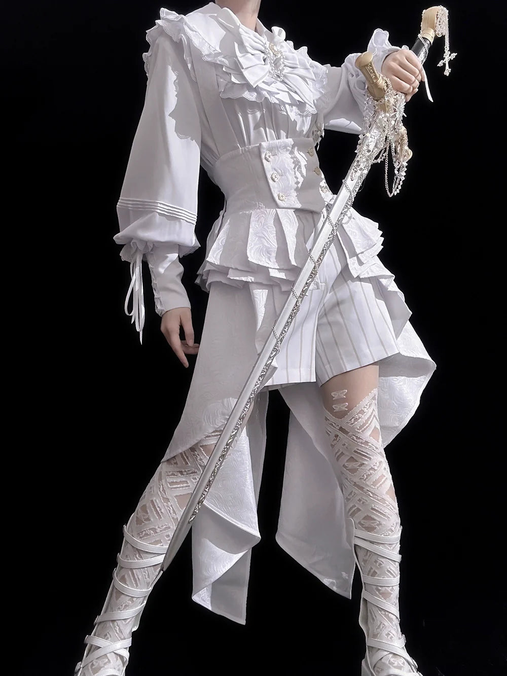 Princess Chronicles - Rabbit Theater White Moonlight - Ouji Lolita Shorts Set, Rabbit Hat