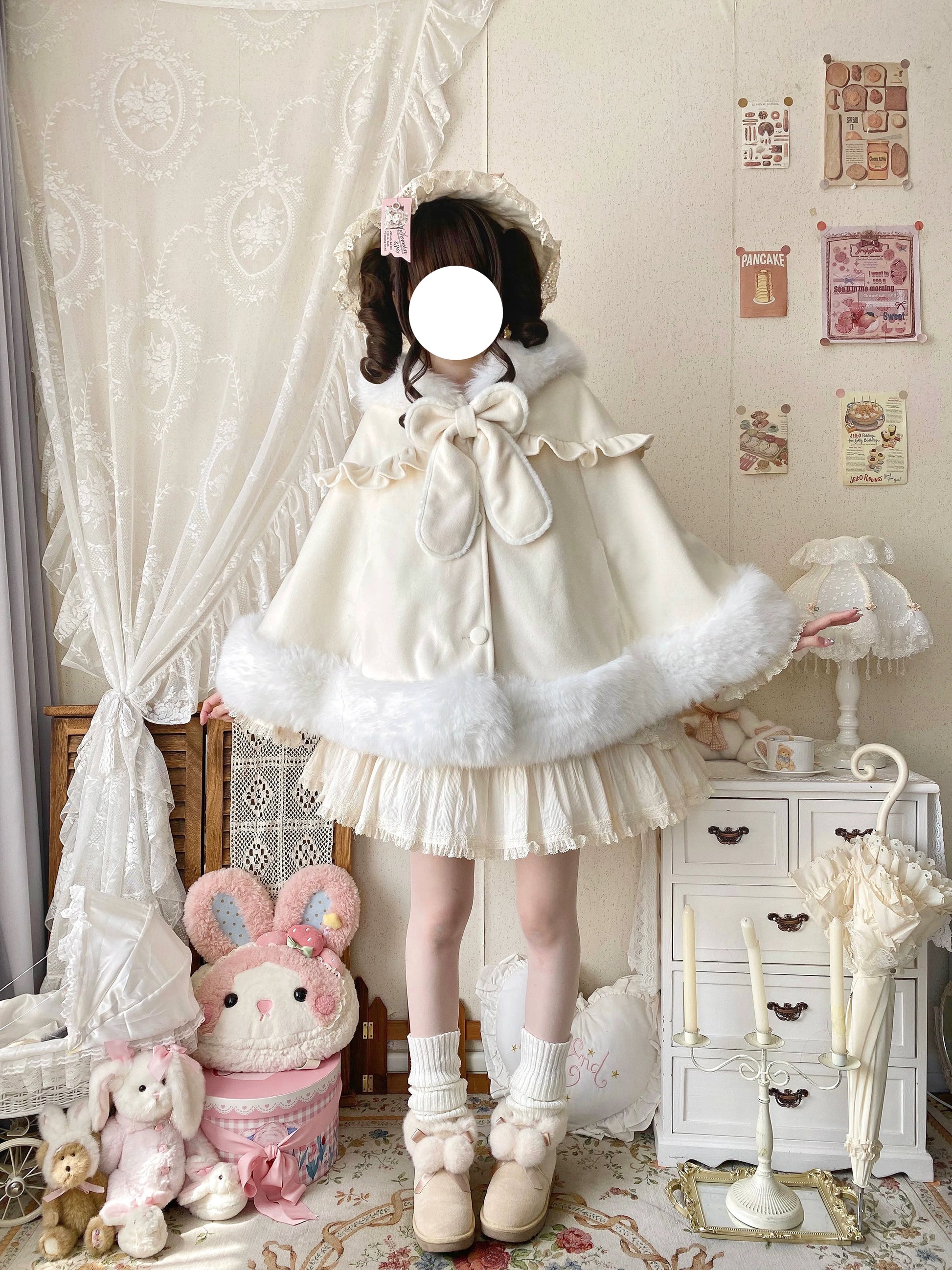 Qianmu - Lop Bunny - Kawaii Lolita Plush Hooded Cape