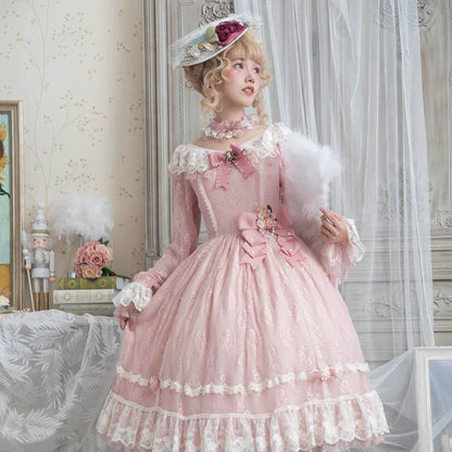 Miss Point - Dawn Girl - Reto Elegant lolita OP Dress Lace Long Sleeve