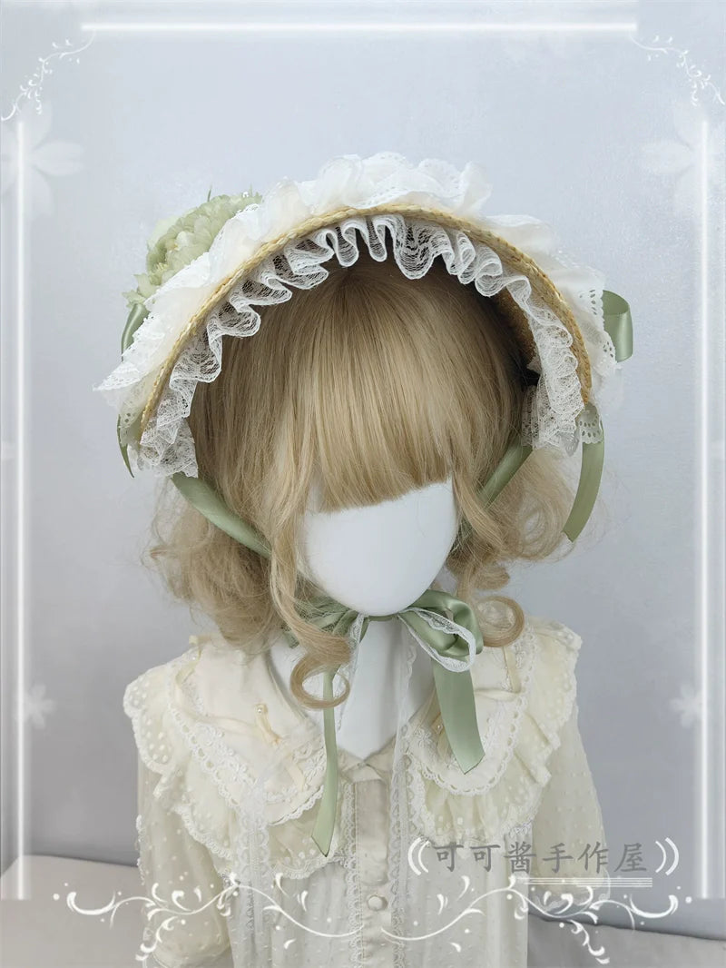 Cocoa Jam - Country Lolita Bonnet Lace Flower Flat Cap Multicolors Customized