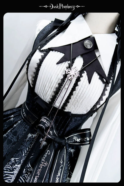 DuskProphecy - Coccyx - Elegant Lolita Dress High Waist Fishbone Print JSK Set