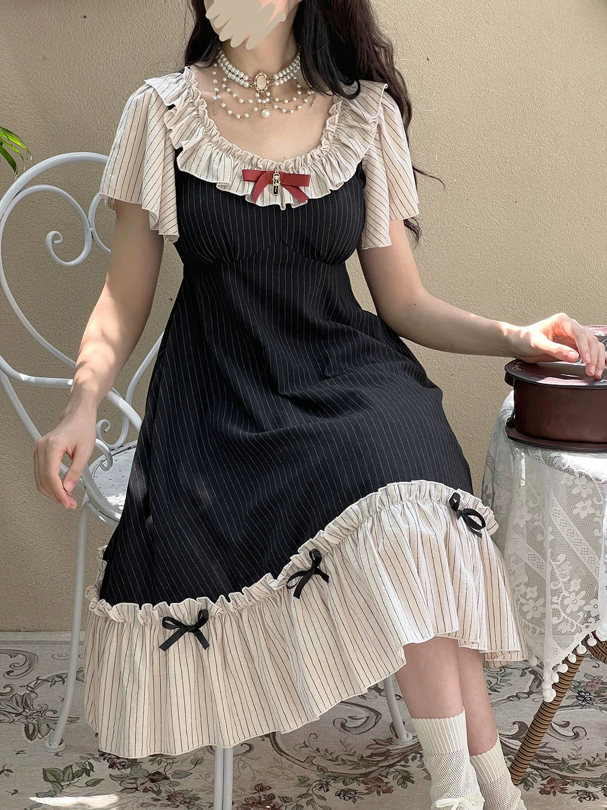 EESSILY - Cotton Plus Size Lolita OP Dress With Pockets & Detachable Bra Pads