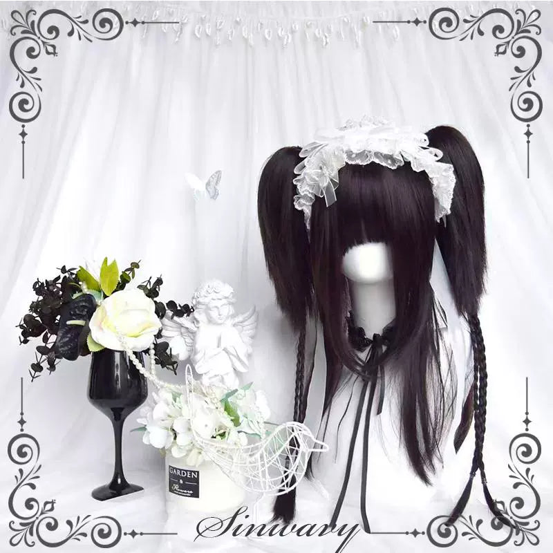 Sinwavy - Gothic Lolita Wig Black Natural Hair With Ponytails & Braids
