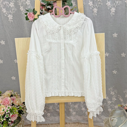DMFS Lolita - Spiral Candy - Sweet Lolita Long Sleeve Cotton Shirt, Lace Accents