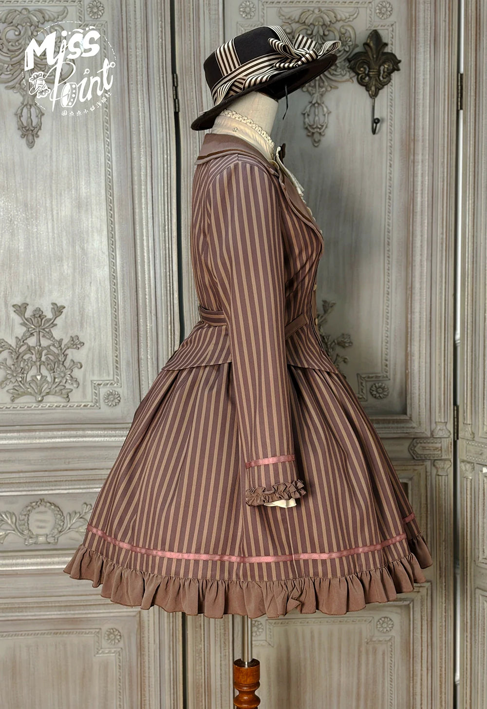 Miss Point - Classical Chocolate - Classic Lolita Jacket Elegant Striped Short Outwear