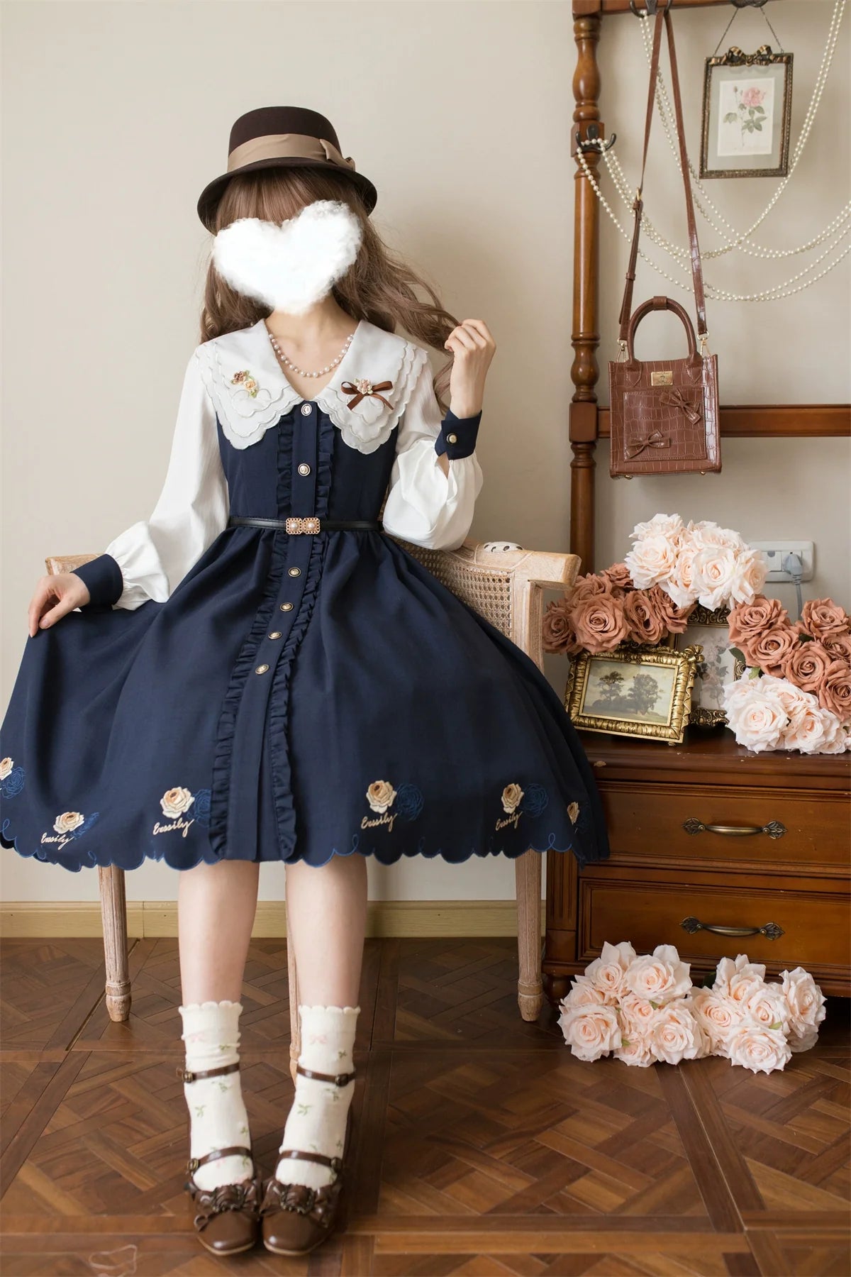 EESSILY - Window Rose - Classic Lolita OP Front Buttoned Embroidery Lolita Dress