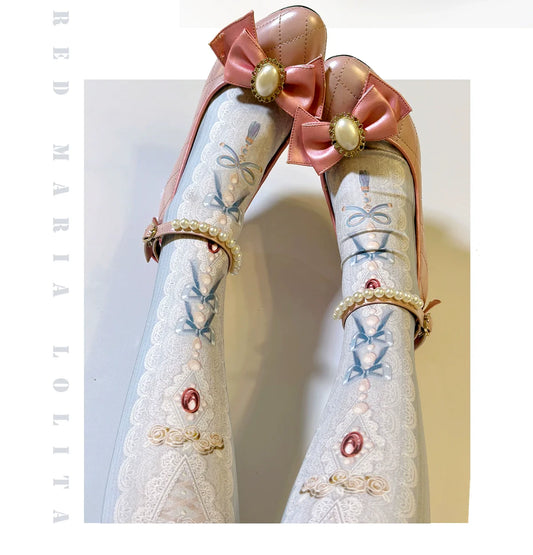 Red Maria - Classic Lolita Tights Baroque Pearl Printed Lolita Pantyhose