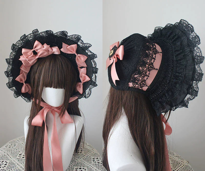 Deer Girl - Gothic Lolita Handmade Bonnet with Bows and Beads