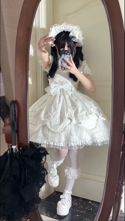 The Seventh Doll - Sweet Diary SP - Vintage Lolita Jumper Dress Petal-like Hem JSK Headdress Set