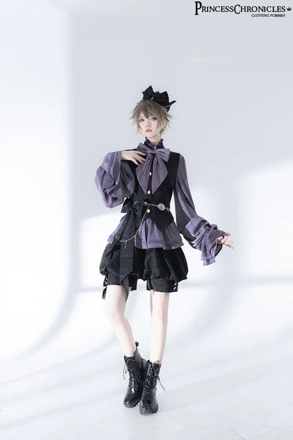 Princess Chronicles - Rabbit Hunt 2.0 - Ouji Lolita Retro Cool Purple Shirt & Shorts Set