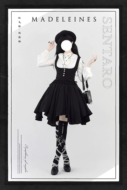 Sentaro - Pleated Irregular Knit Floral Slim Fit Vest and Half Skirt Set