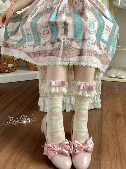 Roji Roji - Sweet Lolita Cotton Socks, Detachable Cuff Bow Trim