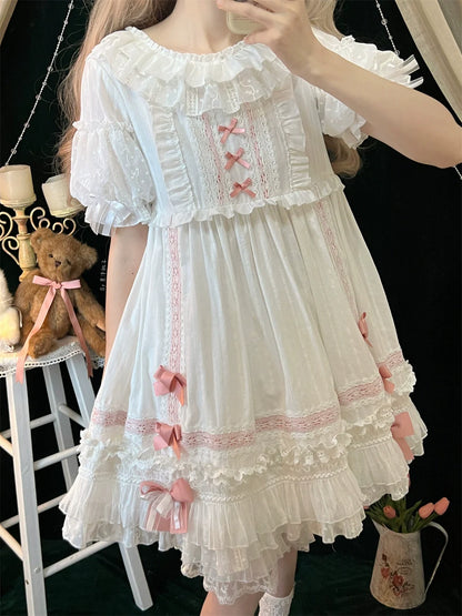 Ilovexiaolu - Meow Lullaby - Cotton Kawaii Lolita OP Dress with Removable Kitty Apron