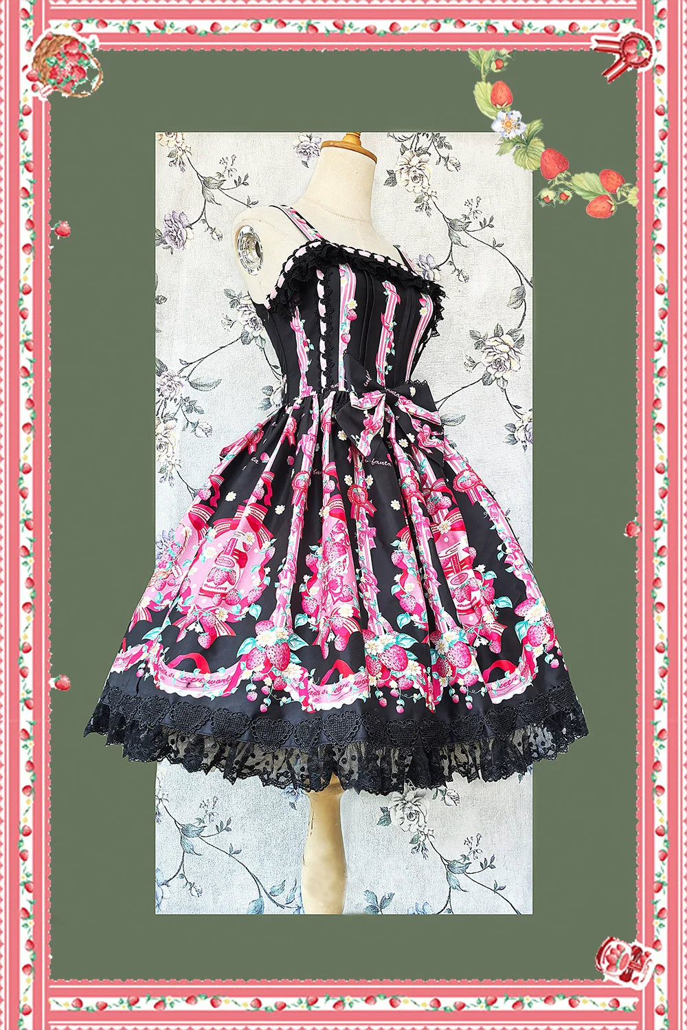 Infanta - Strawberry Culinary Maiden - Sweet Lolita JSK Dress With Strawberry Floral Print