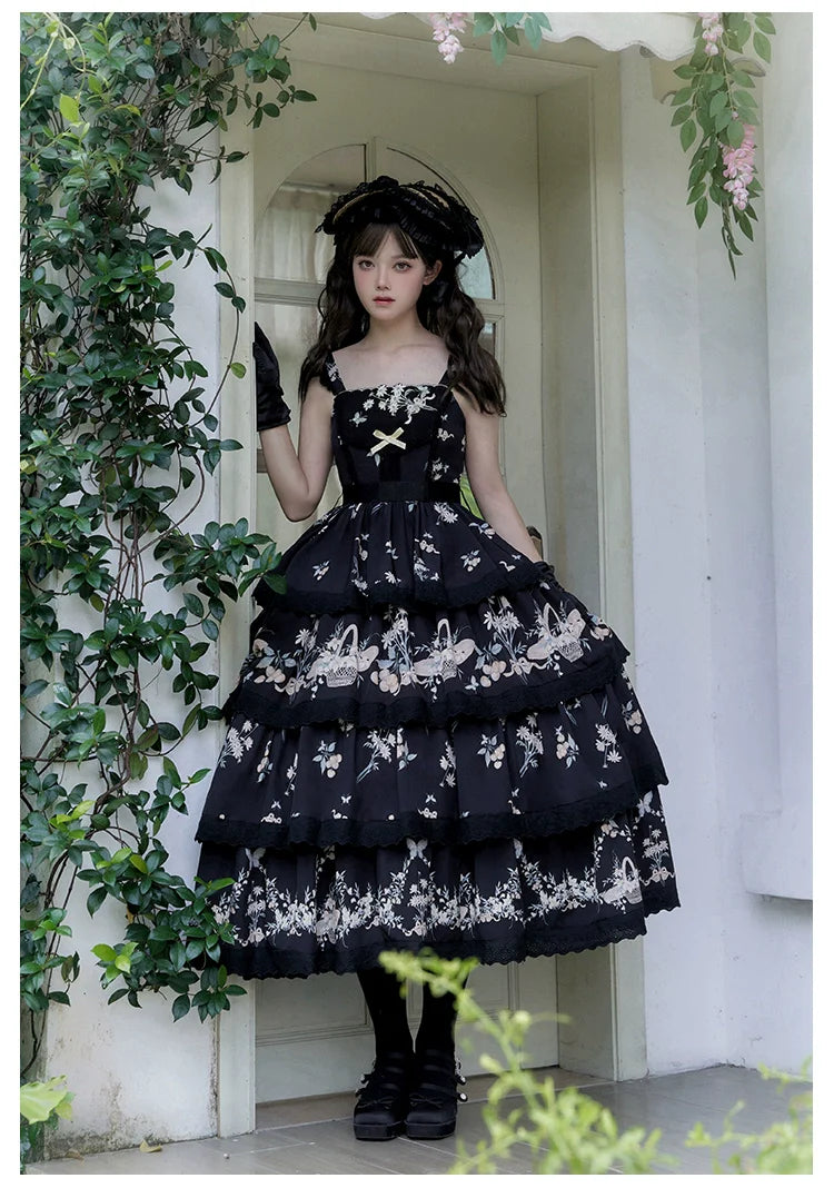 With PUJI - Letter and Poetry - Classic Lolita JSK Suit Four-tiered Twins Dress