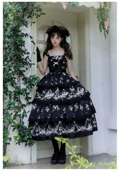With PUJI - Letter and Poetry - Classic Lolita JSK Suit Four-tiered Twins Dress