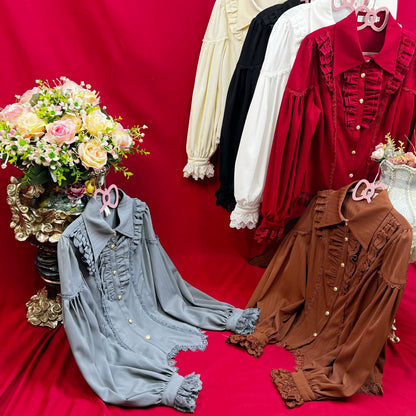 DMFS Lolita - Night Banquet - Pointed Collar Classic Lolita Shirt, Long Sleeve