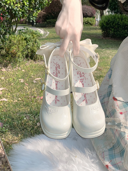 Dreamland - Dreamlike Lily of the Valley - Classic Lolita Platform Shoes with Back Large Bow