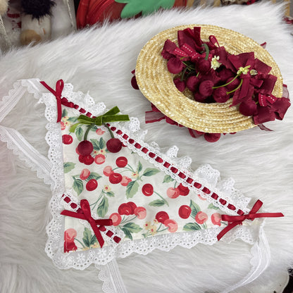 Chestnut Lolita - Sweet Lolita Headdress Cherry Hair Clip Straw Hat Necklace Handmade Set